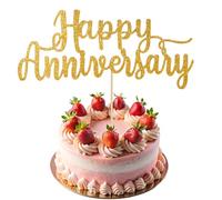 Décoration de gâteau d'anniversaire à paillettes dorées Fabulous Anniversary - Panneau « Cheers Happy Anniversary » - Décoration de fête pour célébrer un mariage