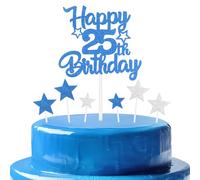 Décoration de gâteau d'anniversaire bleue royale, festif et n'importe quelle fête numéro 25, décoration de gâteau d'anniversaire double face brillante femme homme
