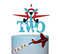 Décoration de gâteau d'anniversaire de 2 ans en forme d'avion, à paillettes pour un deuxième anniversaire, l'aventure en attente, avion de 2 ans.