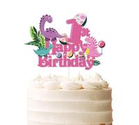 Décoration de gâteau d'anniversaire dinosaure rose « Happy 1st Birthday » - Princesse royale - Numéro 1 - Décoration de fête prénatale pour enfants et filles