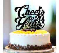 Décoration de gâteau d'anniversaire en acrylique noir avec inscription « Cheers to 20 Twenty 20 Years Old » - Nom personnalisé - n'importe quel numéro d'âge - Cadeau souvenir pour maman et papa