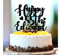 Décoration de gâteau d'anniversaire en acrylique noir avec inscription « Happy 55th Birthday » pour 55e anniversaire de mariage - Nom personnalisé - n'importe quel âge - Cadeau d'anniversaire pour