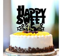 Décoration de gâteau d'anniversaire en acrylique noir pour 16e anniversaire de mariage avec inscription « Happy Sweet 16 Seize 16 Years Old Birthday » - Nom personnalisé - N'importe quel âge - Cadeau