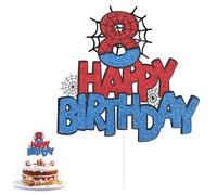 Décoration de Gâteau d'Anniversaire en Forme d'Araignée, Happy Birthday Decoration Gateau Double Face Cake Topper Anniversaire Topper Gateau pour Garçons et Filles(Numéro 8)