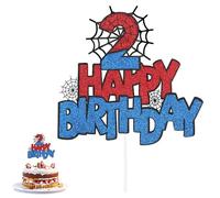 Décoration de Gâteau d'Anniversaire en Forme d'Araignée, Happy Birthday Decoration Gateau Double Face Cake Topper Anniversaire Topper Gateau pour Garçons et Filles(Numéro 2)