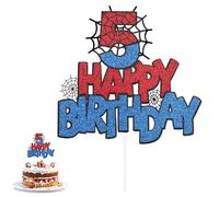 Décoration de Gâteau d'Anniversaire en Forme d'Araignée, Happy Birthday Decoration Gateau Double Face Cake Topper Anniversaire Topper Gateau pour Garçons et Filles(Numéro 5)