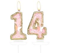 Décoration de gâteau d'anniversaire en forme de papillon en forme de chiffre 14 - Bougies roses et dorées pour gâteau de 14e anniversaire de filles - Décoration de gâteau d'anniversaire pour 14e