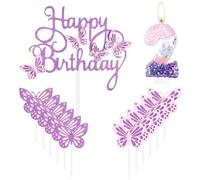 Décoration de gâteau d'anniversaire en forme de papillon « Happy 2nd Birthday », bougie rose et violette avec papillon pour décoration de gâteau d'anniversaire pour fille, mignonne pour fête sur le