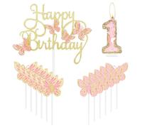Décoration de gâteau d'anniversaire en forme de papillon pour 1er anniversaire de fille, numéro 1 rose et doré, pour fête sur le thème des papillons