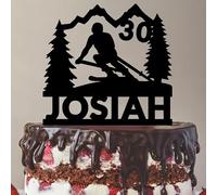 Décoration de gâteau d'anniversaire en forme de skieur - Sports d'hiver - En acrylique ou bois - 15,2 à 20,8 cm