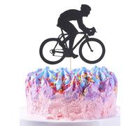 Décoration de gâteau d'anniversaire en forme de vélo - Noir pailleté en forme de canette de vélo - Combinaison d'âge gratuite pour gâteau d'anniversaire sur le thème du sport de montagne