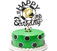 Décoration de gâteau d'anniversaire « Happy 12th Birthday » - Numéro 12 - Doré pailleté - Décoration de gâteau pour enfants et garçons - Fournitures de fête sur le thème du sport