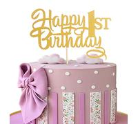 Décoration de gâteau d'anniversaire « Happy 1st Birthday » - Paillettes dorées - Pour gâteau d'anniversaire de bébé - Pour fille et garçon - 1 an - Fournitures de décision pour gâteau d'anniversaire