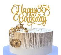 Décoration de gâteau d'anniversaire « Happy 35th Birthday » - Paillettes dorées pour décoration de gâteau de trente-cinq ans, fournitures de décoration de fête d'anniversaire - Fournitures de