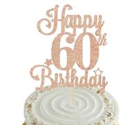 Décoration de gâteau d'anniversaire « Happy 60th Birthday » à paillettes pour femme, décoration de fête d'anniversaire pour elle, insert de gâteau élégant pour célébration (or rose)