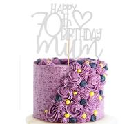 Décoration de gâteau d'anniversaire « Happy 70th Birthday Mum » - Fournitures de décoration de fête des mères - Paillettes argentées