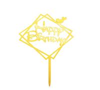 Décoration de gâteau d'anniversaire « Happy Birthday » - En acrylique - Doré - (HP3)