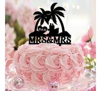 Décoration de gâteau d'anniversaire Lesbienne « Mrs & Mrs Tropical » - Silhouette de femme avec inscription « Love Is Love » - Décoration d'anniversaire pour fête prénuptiale - Cadeau personnalisé