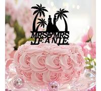 Décoration de gâteau d'anniversaire lesbienne « Mrs & Mrs Tropical » - Silhouette féminine avec écriture en acrylique noir