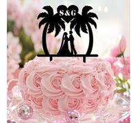 Décoration de gâteau d'anniversaire LGBT « Mrs & Mrs Tropical » - Silhouette féminine avec écriture en acrylique noir - Fournitures de décoration de mariage - Cadeau mignon pour femmes et filles