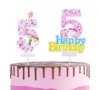 Décoration de gâteau d'anniversaire licorne avec bougie chiffre et 5 bougies licorne - Décorations de gâteau pour filles et garçons