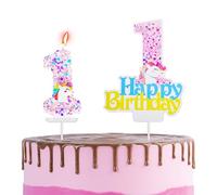 Décoration de gâteau d'anniversaire licorne avec bougie en forme de chiffre 1 - Bougies licorne pour filles - Happy 1st Birthday - Bougies de fête sur le thème de la licorne - Pour garçons et filles -