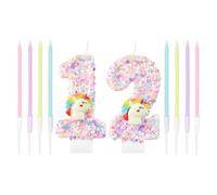 Décoration de gâteau d'anniversaire licorne rose brillant numéro 12 bougie d'anniversaire et bougies pour filles et bébés pour fête d'anniversaire de 12e anniversaire, fête de bain de bébé