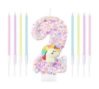 Décoration de gâteau d'anniversaire licorne rose brillant numéro 2 bougie d'anniversaire et bougies pour filles, bébés, 2ème anniversaire, fête de bain de bébé