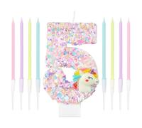 Décoration de gâteau d'anniversaire licorne rose brillant numéro 5 pour filles et bébés pour 5e anniversaire, fête de bain de bébé