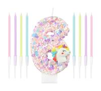 Décoration de gâteau d'anniversaire licorne rose brillant numéro 6 bougie d'anniversaire et bougies pour filles et bébés pour 6ème anniversaire, fête de bain de bébé