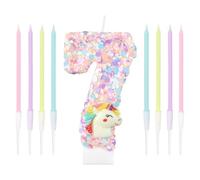 Décoration de gâteau d'anniversaire licorne rose brillant numéro 7 bougie d'anniversaire et bougies pour filles, bébés, 7ème anniversaire, fête de bain de bébé