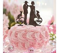 Décoration de gâteau d'anniversaire « Mr And Mrs Brown » avec inscription « Happy Birthday » - Pour fête prénatale, anniversaire de mariage - Fabuleux couple mignon avec nom de famille et cœur