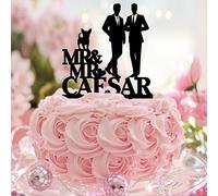 Décoration de gâteau d'anniversaire « Mr & Mr » en acrylique noir avec nom gay et nom gay - Monogramme « Love Is Love » - Pour fête prénuptiale - Fournitures de décoration pour filles et hommes