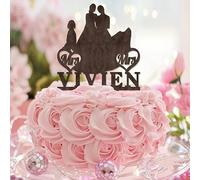 Décoration de gâteau d'anniversaire « Mrs and Mrs Brown » en acrylique avec monogramme « Love Is Love » - Noir - Cadeau unique pour homme et enfant