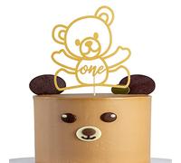 Décoration de gâteau d'anniversaire Ours One - Décoration de fête d'anniversaire avec poing d'ours doré pailleté, bûcheron, chasseur rustique, forêt, camping, ours sauvage, décoration de fête