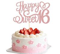 Décoration de gâteau d'anniversaire pailletée pour 16e anniversaire - Or rose pailleté - Décoration de gâteau d'anniversaire pour 16e anniversaire