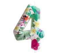 Décoration de gâteau d'anniversaire pour 4e anniversaire - Flamant rose - Fournitures de fête d'anniversaire - Fleurs tropicales hawaïennes blanches sur le thème des fleurs tropicales hawaïennes pour