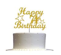 Décoration de gâteau d'anniversaire pour 74 ans - Paillettes dorées - Idées de décoration pour 74ème fête - Qualité supérieure - Paillettes double face - Bâton en acrylique - Fabriqué aux États-Unis