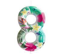 Décoration de gâteau d'anniversaire pour 8e anniversaire - Flamant rose - Fournitures de fête d'anniversaire - Fleurs tropicales hawaïennes blanches sur le thème des fleurs tropicales hawaïennes pour