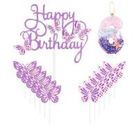 Décoration de gâteau d'anniversaire pour fille - Motif papillon et chiffre 6 - Rose/violet - Pour fête sur le thème des papillons