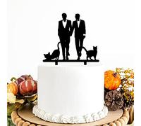 Décoration de gâteau d'anniversaire pour homme - Gay - 2 mariés avec chats - Décoration de gâteau parfaite pour couple gay, mariage, fête