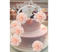 Décoration de gâteau d'anniversaire pour la fête des mères, chair rose, oeillet, fleur, gel doux, couronne de déesse maman, I Love Mum, inserts de perles et perforations - Cœur papillon carte fête des