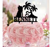 Décoration de gâteau d'anniversaire sur le thème de la plage « Mr & Mrs » sur le thème de la mariée et du marié « Happy Birthday » pour fête, jubilé, pâtisserie, dessert, personnalisé, nom, date