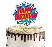 Décoration de gâteau d'anniversaire sur le thème des super-héros de bande dessinée - Fournitures de fête pour garçons et enfants - Motif araignée rouge et bleu