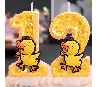Décoration de gâteau de bougie thème canard jaune mini 3D, bougie de gâteau de décoration de fête d'anniversaire chiffres 0-9, topper de gâteau de bougie 0-1-2-3-4-5-6-7-8-9 Cire