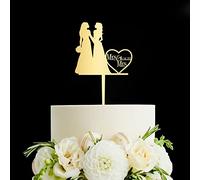 Décoration de gâteau de couple de lesbiennes - Couple de lesbiennes - Décoration de gâteau de mariage personnalisée Mme et Mme - Décorations de fête de mariage, acrylique doré