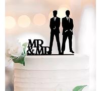 Décoration de gâteau de couple gay en acrylique noir pour deux hommes et deux hommes - Décoration de gâteau de mariage - Décoration personnalisée - Cadeau pour homme