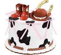 Décoration de gâteau de cowboy rose avec nœuds et boules de vache