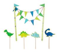 Décoration de gâteau de Dinosaure Anniversaire garçon, Décor Banderole Guirlande de Fanion chaîne Bleu Dino Cake Cupcake Topper Cake Plug Decoration Gateau Cure-dent pour bébé Enfants Deco fête Party