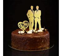 Décoration de gâteau de mariage à paillettes dorées Mr & Mr Silhouette Groom et Groom Retro Wedding Cake Topper LGBTQ Mariage Fiançailles Party Decor Personnaliser les noms de couple, Date Est Homme